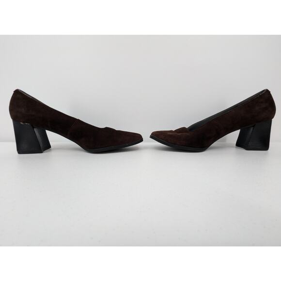 Vintage Leather Brown Block Heel Square Toe Pump Heels by Pesaro Womens Size 8.5 - Picture 6 of 9